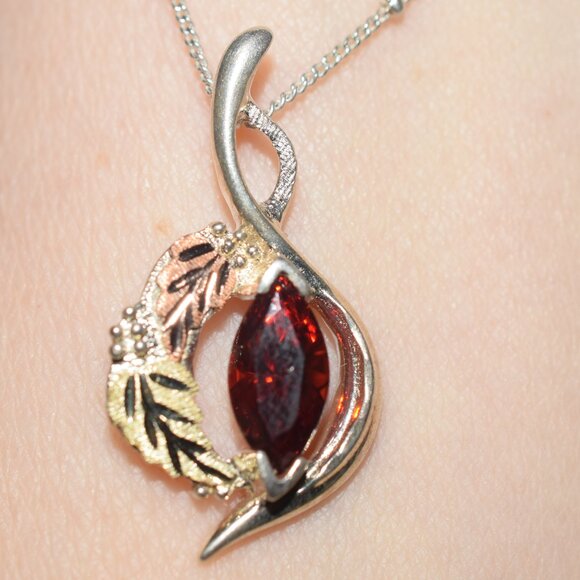 2 Sterling Garnet 12k. Black Hills Gold Necklace Ring Set January Birth Stone - Picture 6 of 14